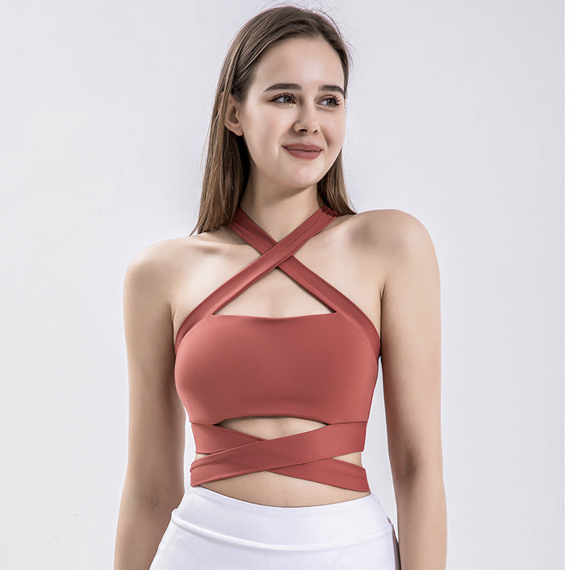 Fashion Wrap Chest Yoga Fitness Sports Vest Women's Cross Beauty Back Outer Wear Running Sweat Absorbing Shock Proof Belt Chest Pad Underwear