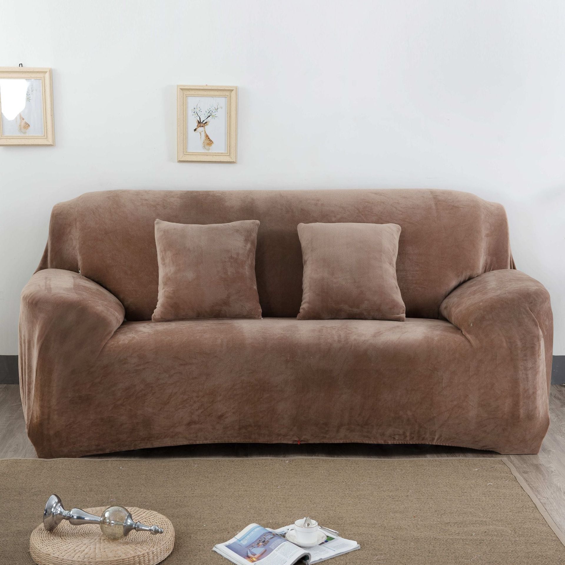 Elastic sofa cover plush all inclusive thickened and fully covered three person fabric sofa cover solid color