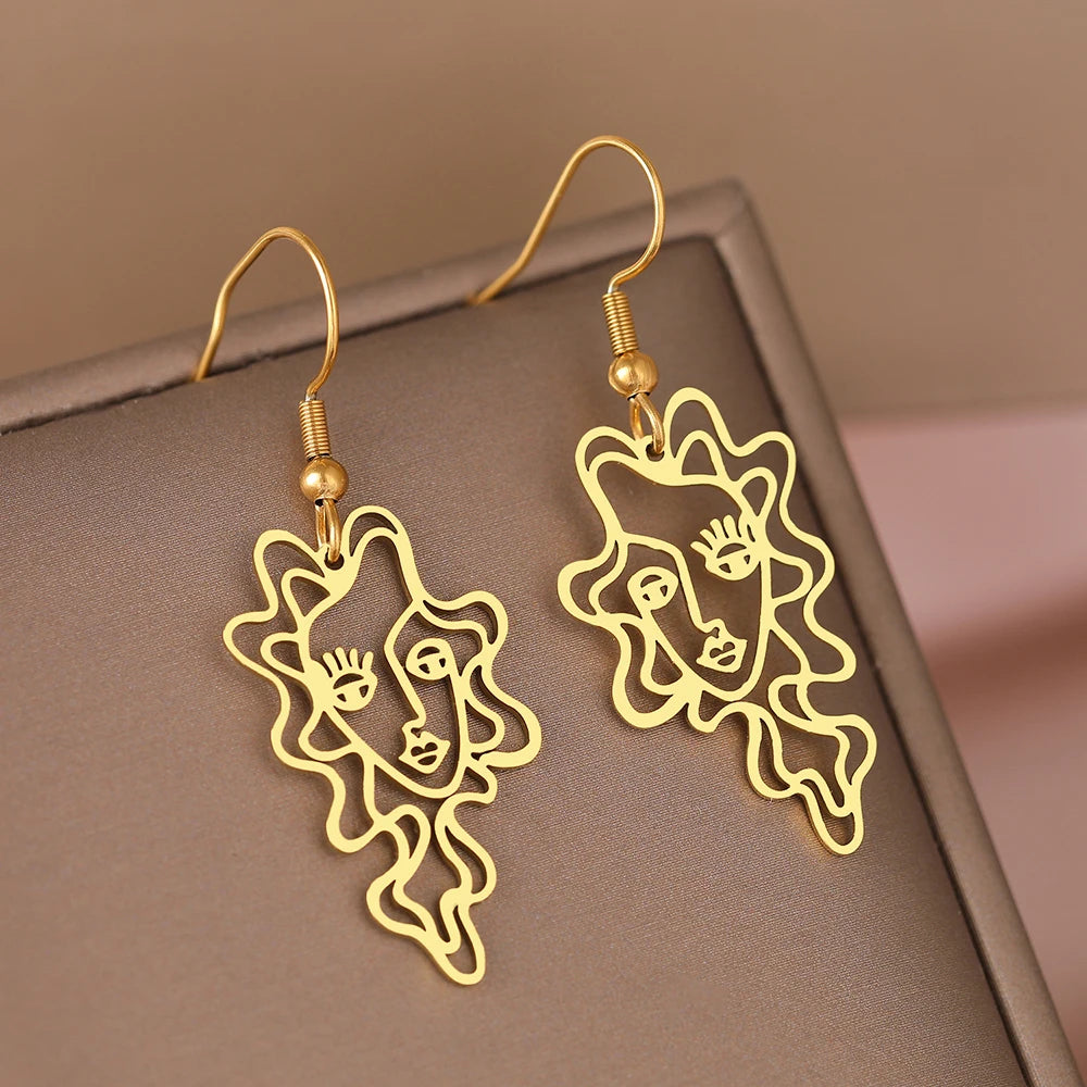 Stainless Steel Earrings Abstract Design Beauty Fine Fashion Pendant Drop Earrings For Women Jewelry Temperament Girl Daily Wear