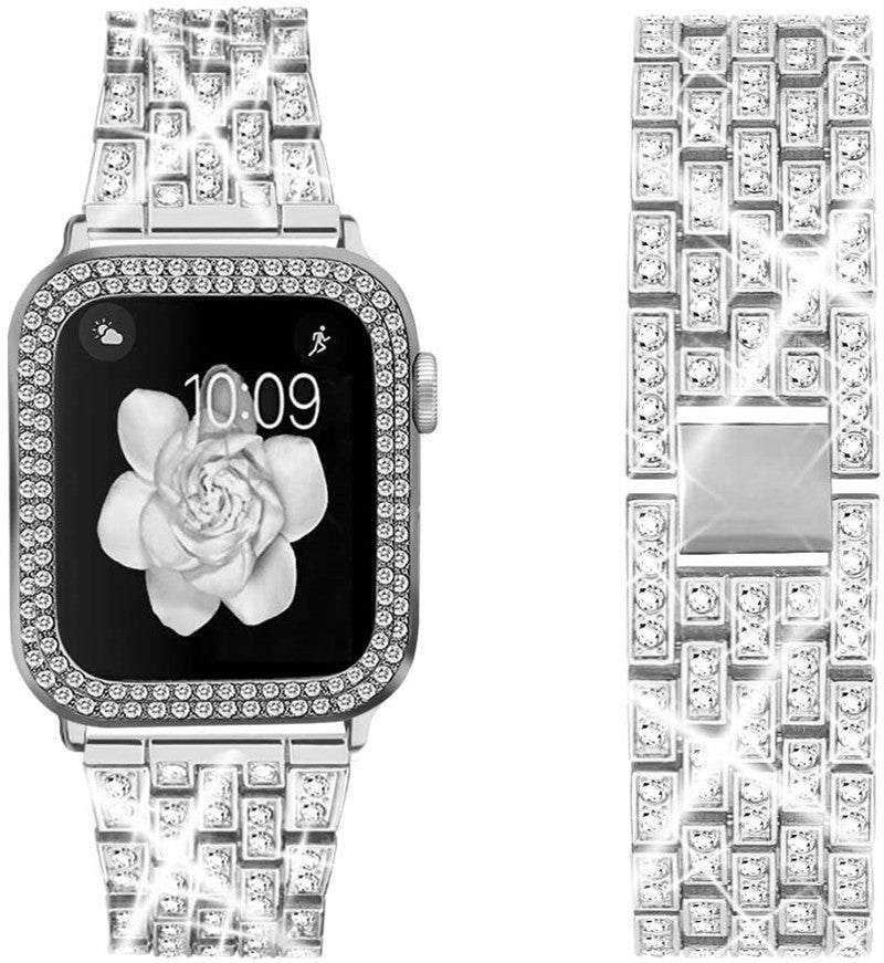 Metal Strap for Apple Watch Band 41mm 45mm 40mm 44mm Woman Diamond Stainless Steel Link Bracelet iWatch 8 7 6 SE 5 3 Accessories