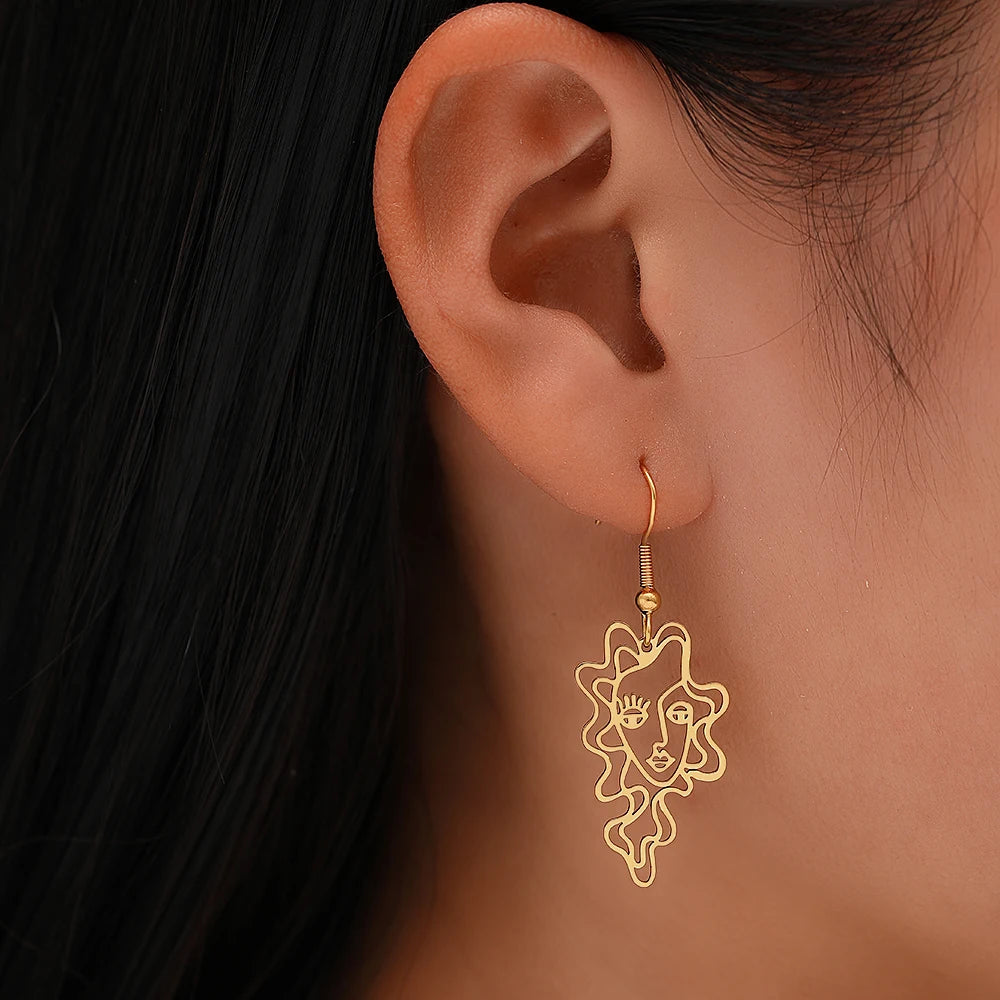Stainless Steel Earrings Abstract Design Beauty Fine Fashion Pendant Drop Earrings For Women Jewelry Temperament Girl Daily Wear