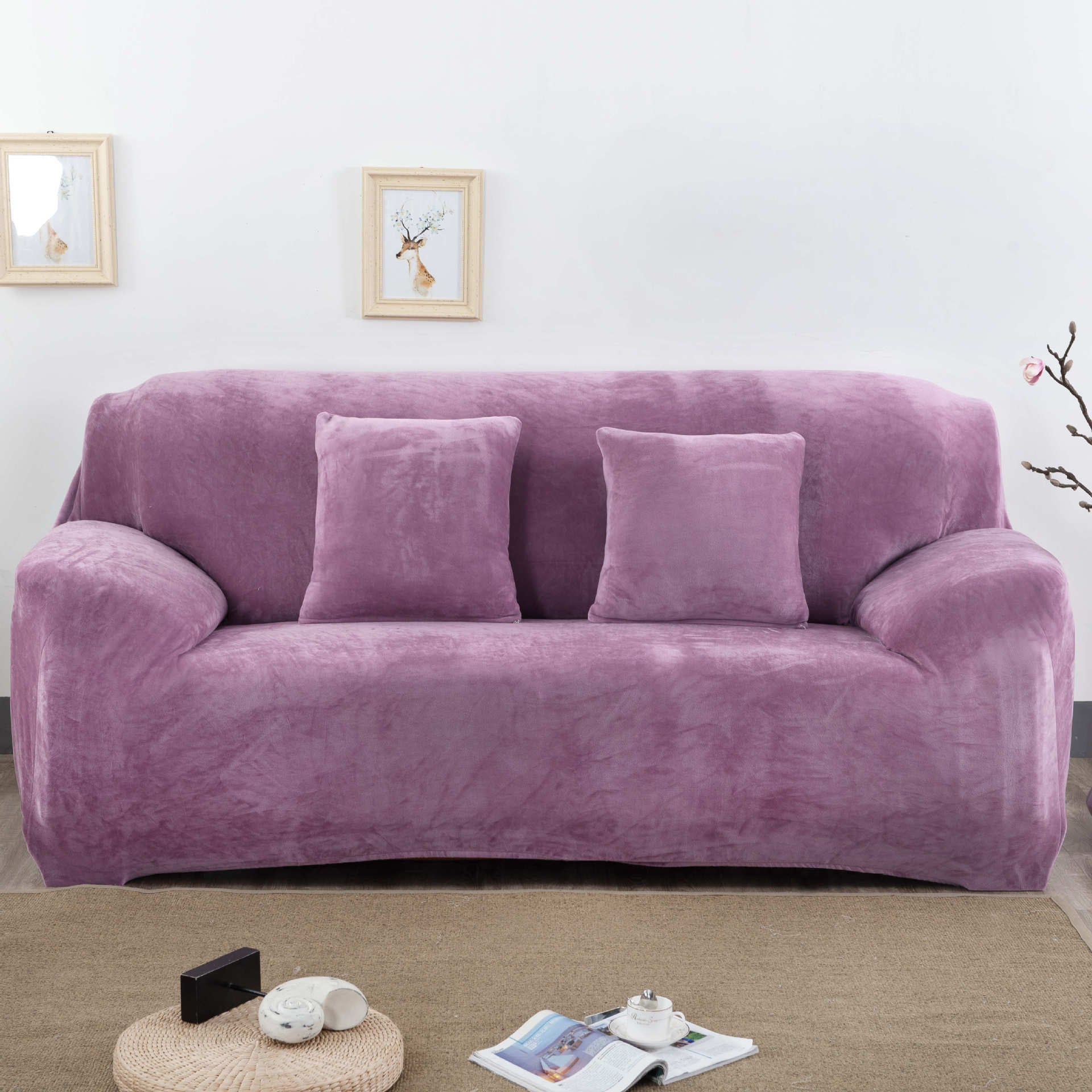Elastic sofa cover plush all inclusive thickened and fully covered three person fabric sofa cover solid color