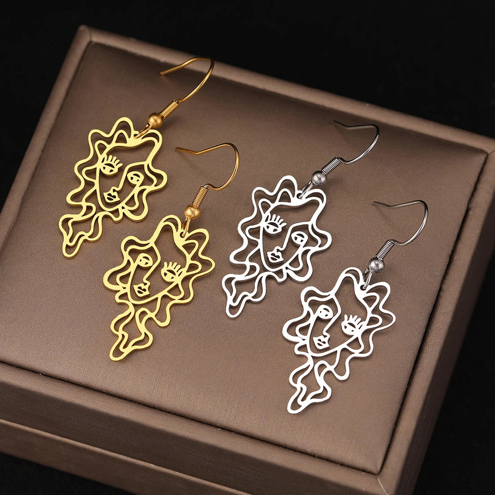 Stainless Steel Earrings Abstract Design Beauty Fine Fashion Pendant Drop Earrings For Women Jewelry Temperament Girl Daily Wear
