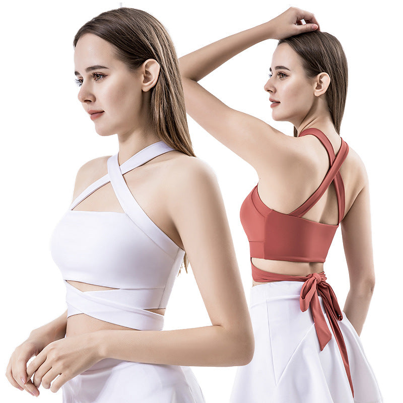 Fashion Wrap Chest Yoga Fitness Sports Vest Women's Cross Beauty Back Outer Wear Running Sweat Absorbing Shock Proof Belt Chest Pad Underwear
