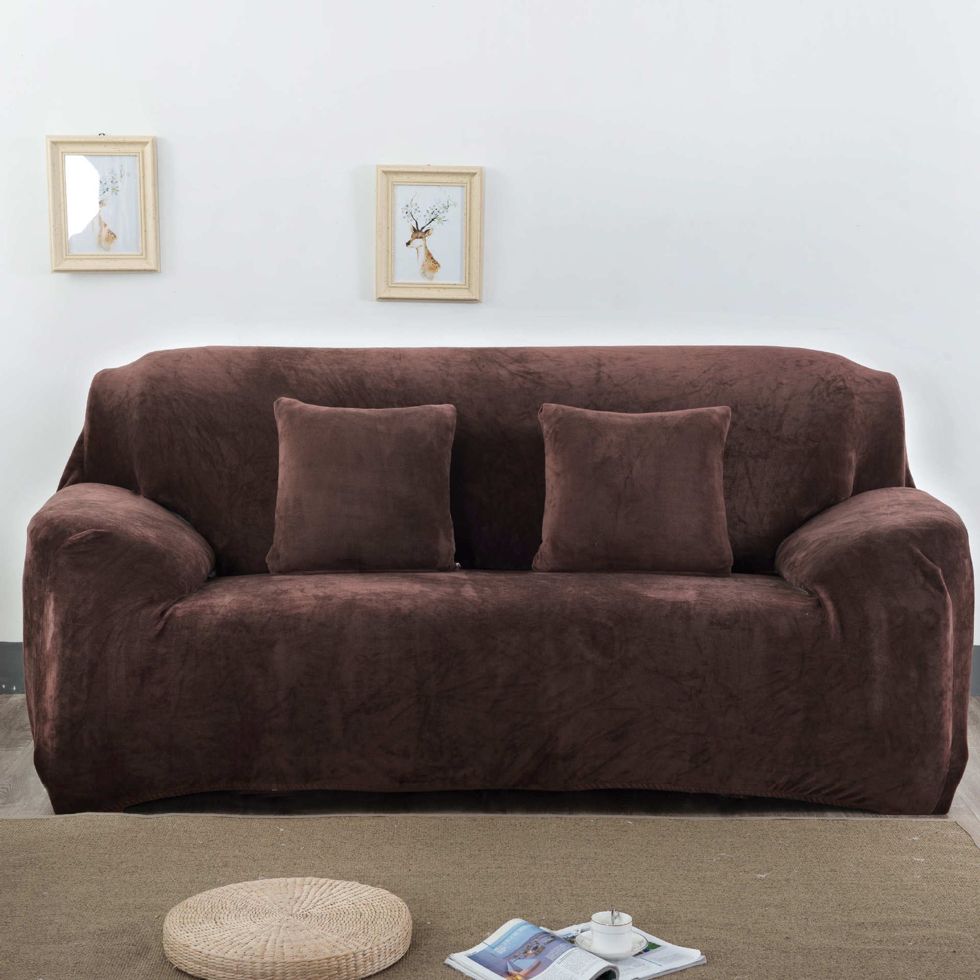 Elastic sofa cover plush all inclusive thickened and fully covered three person fabric sofa cover solid color