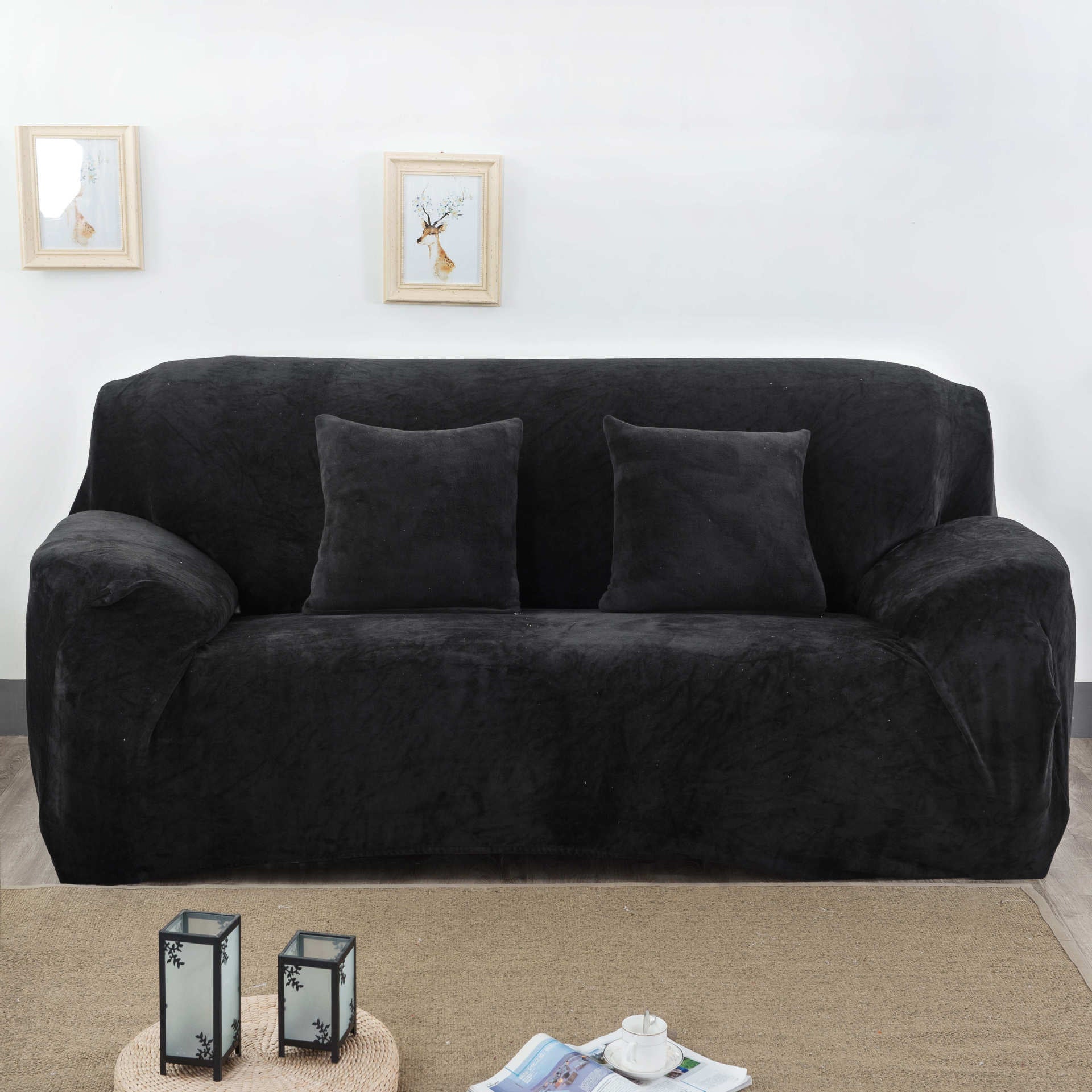 Elastic sofa cover plush all inclusive thickened and fully covered three person fabric sofa cover solid color